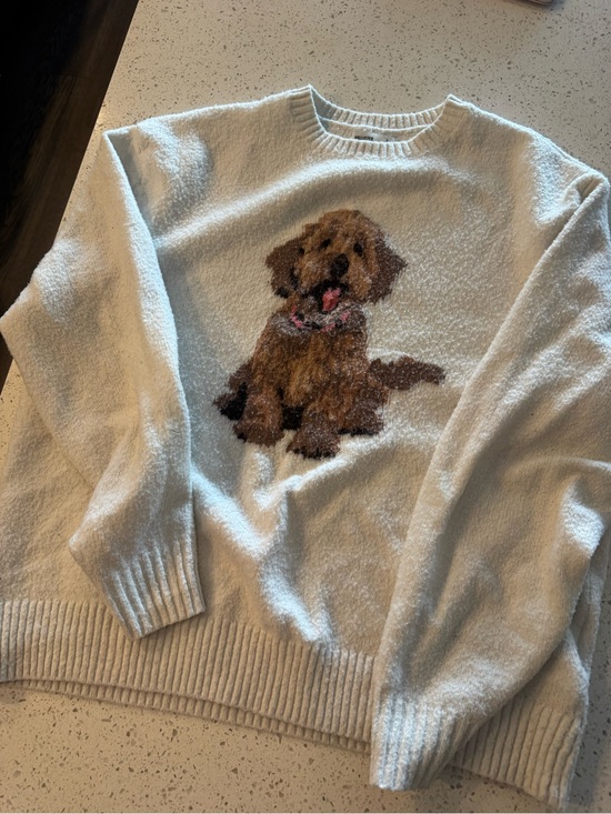 Hollister Sweaters - Hollister Cream Knit Sweater with Brown Puppy Graphic